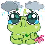 🌧 rana, triste, llorando, lluvia, nubes, flor, lindo, kawaii telegram sticker