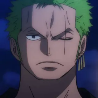 😠 Zoro One Piece Anime, Pirata, Spadaccino, Capelli verdi, Cicatrici telegram sticker
