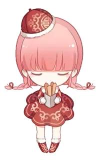 😌 chibi, cinese, capodanno, ragazza, carino, rosso, tradizionale telegram sticker