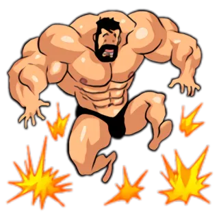 💥 mięsień, muskularny, kreskówka, fitness, mężczyzna, silny telegram sticker