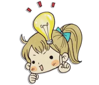 😅 Idee, Glühbirne, Cartoon, Mädchen, Denken, Inspiration whatsapp sticker
