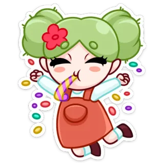 🥳 dessin animé, fête, célébration, confettis, fille, mignon telegram sticker