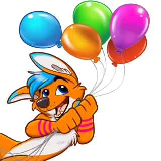 🎈 renard, dessin animé, animal, ballons, orange, bleu whatsapp sticker