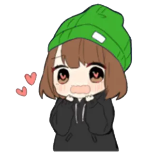 😍 Phim hoạt hình, Anime, Cô gái, Kawaii, Dễ thương, Mũ beanie, Trái tim telegram sticker