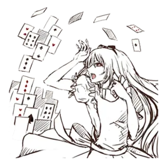 😧 anime, girl, playing cards, fantasy, art, drawing telegram sticker