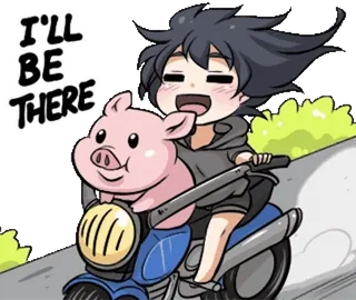 🎈 I'LL BE THERE 애니메이션, 만화, 오토바이, 우정, 귀여운, 돼지 telegram sticker