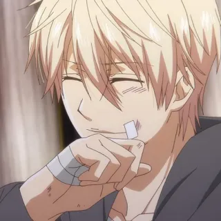 🎵 Anime, Ragazzo, capelli biondi, bende whatsapp sticker