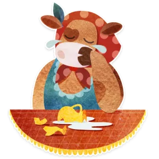 😥 漫画, 牛, 泣く, こぼれたミルク, 悲しい telegram sticker