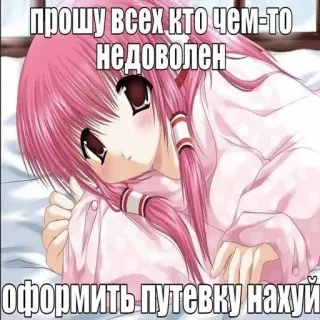 😎 прошу всех кто чем-то недоволен
оформить путевку нахуй Anime, Chica, Ruso, Ofensivo, Meme telegram sticker