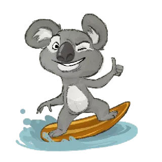 👍 koala, surfing, cartoon, animal, cute telegram sticker