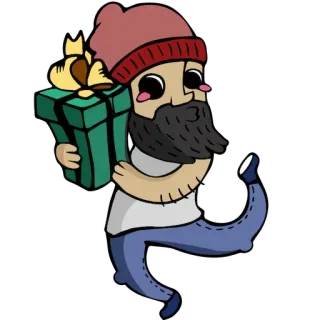 🎁 cartoon, beard, man, present, gift, beanie telegram sticker