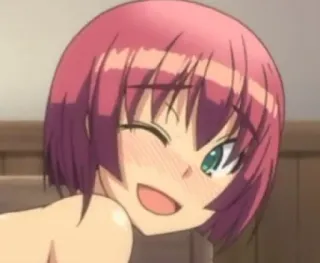 😉 Anime, Ragazza, Capelli rosa, Che fa l'occhiolino, Sorridendo, Carina telegram sticker