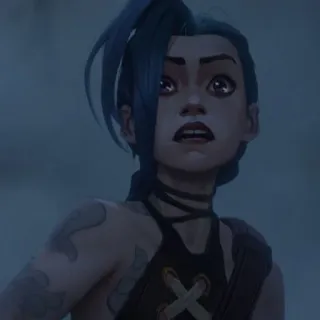 🕳 Jinx Arcane Anime, Cartone animato, Ragazza, Capelli blu, Tatuaggio telegram sticker