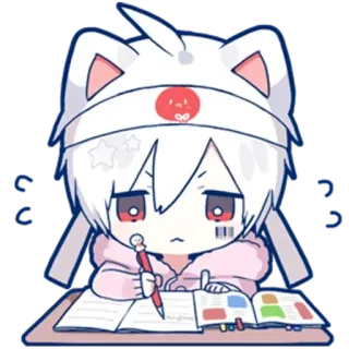 🇯🇵 anime, chibi, cat ears, studying, desk, book, pencil, kawaii whatsapp sticker