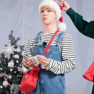 😕 Jimin K-pop, Jimin, Noël, Bonnet de Père Noël, Coréen, Chanteur, BTS telegram sticker