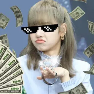 😎 pieniądze, gotówka, bogactwo, sukces, finanse, mem, okulary przeciwsłoneczne, pixel art whatsapp sticker