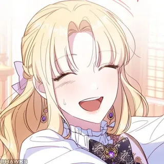 🤍 Anime, Dessin animé, Fille, Joyeux, Cheveux blonds, Souriant, Femme telegram sticker