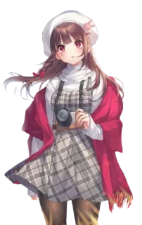 🙃 Ragazza anime, Basco, Macchina fotografica, Vestito, Sciarpa, Carina telegram sticker