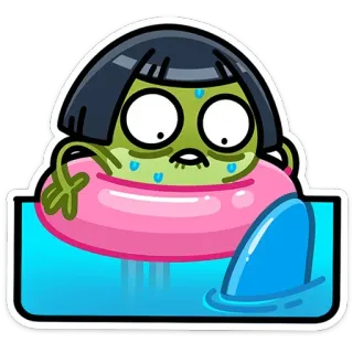 😰 cartoon, zombie, swimming, floatie, water, scared telegram sticker