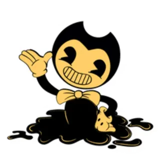 😉 Bendy kreskówka, animacja, postać, czarno-białe, tusz, uśmiechnięty, machający telegram sticker