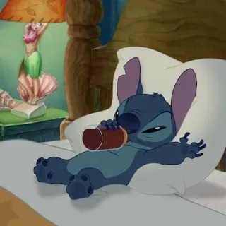 🍼 Stitch Alien, Drinken, Slaperig, Schattig, Lilo en Stitch telegram sticker