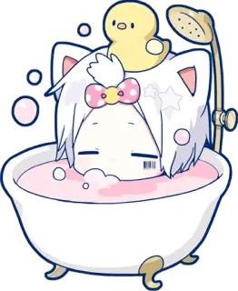 🛁 猫, アヒル, お風呂, かわいい, カワイイ, 動物 whatsapp sticker