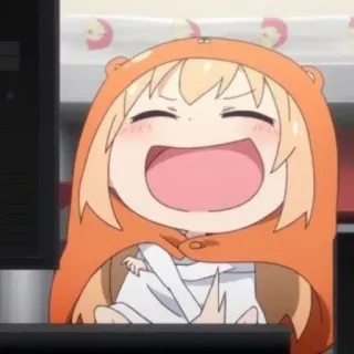 🍧 Umaru Doma Himouto! Umaru-chan 动漫, Q版, 小埋, 可爱, 开心, 橙色卫衣 whatsapp sticker