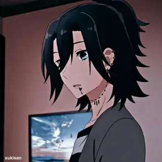 ❤ Anime, dunkle Haare, Ohrringe, Piercings, Charakter telegram sticker