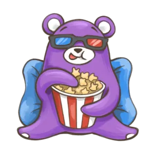 🍿 bear, cinema, popcorn, 3D glasses, movie, entertainment telegram sticker
