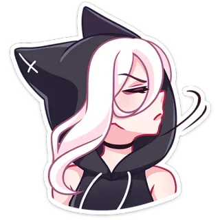 😝 Аниме, Девушка, Кошачьи ушки, Худи, Эмо, Стикер telegram sticker