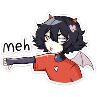 👎 meh bof, démon, mignon, animé, autocollant, j'aime pas, dessin animé telegram sticker