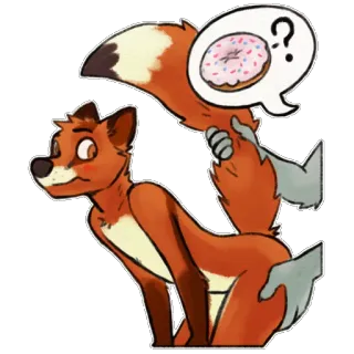 🍩 raposa, donut, ponto de interrogação, desenho animado, animal whatsapp sticker