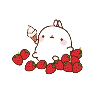 🍦 Molang kawaii, cute, bunny, strawberry, ice cream telegram sticker