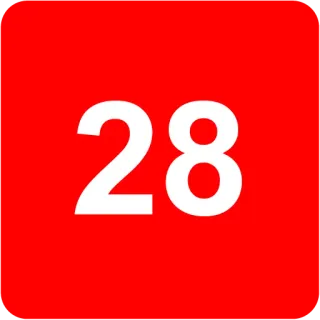🟥 28 number, red, white, square telegram sticker