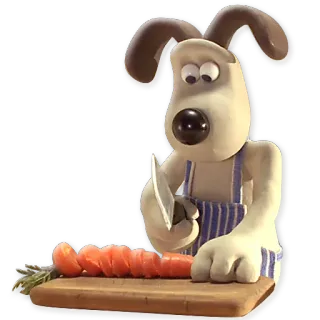 🥕 Gromit Wallace & Gromit dog, cooking, carrot, knife, apron, claymation telegram sticker