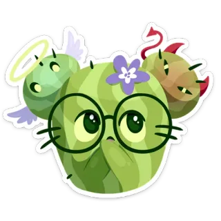 🙄 cacto, anjo, diabo, flor, óculos, desenho animado, adesivo whatsapp sticker