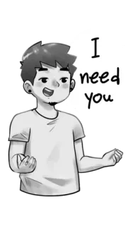 🤤 I need you ragazzo, uomo, cartone animato, bisogno, richiesta, bianco e nero telegram sticker