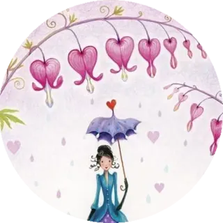 ☹️ Tränendes Herz, Blumen, Mädchen, Regenschirm, Regen, Herzen, Süß, Illustration, Kunst telegram sticker