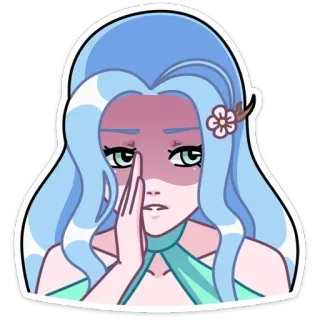 😢 anime, adesivo, chorando, triste, feminino, cabelo azul whatsapp sticker
