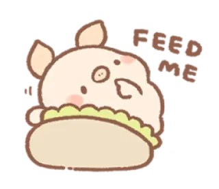 🤤 FEED ME หมู, น่ารัก, อาหาร, แซนวิช, หิว, การ์ตูน, สัตว์ telegram sticker