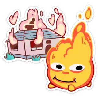 🙂 feu, maison, dessin animé, autocollant, amour, brûlant, bâtiment whatsapp sticker