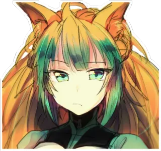 😾 chica anime, orejas de zorro, linda, manga, ilustración telegram sticker