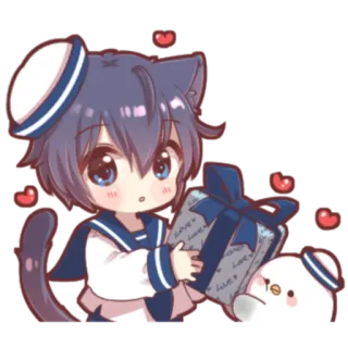 🍓 Anime, Garoto gato, Chibi, Presente, Corações, Fofo telegram sticker