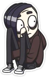 😓 エモ, 悲しい, アニメ, 座っている, キャラクター telegram sticker