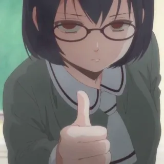 👍 Anime, Meisje, Bril, Duim omhoog, Goedkeuring telegram sticker