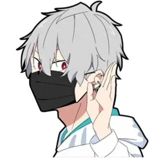👌 animé, dessin animé, personnage, masque, cheveux gris, yeux rouges telegram sticker