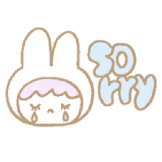 😔 sorry น่ารัก, ขอโทษ, ร้องไห้, กระต่าย, เศร้า, การ์ตูน, คาวาอิ telegram sticker