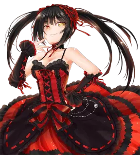 😏 Kurumi Tokisaki Date A Live Anime, Garota, Gótico, Lolita, Vermelho, Preto, Maria Chiquinha telegram sticker