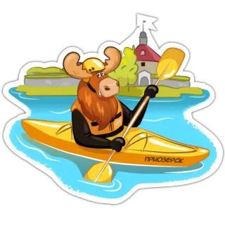 🛶 ПРИОЗЕРСК Elch, Kajak, See, Priosersk, Russland, Abenteuer, Cartoon, Wildtiere telegram sticker
