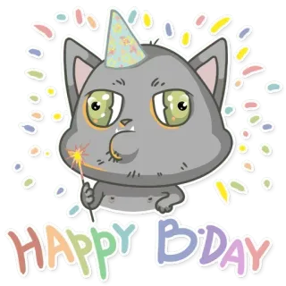 🎉 HAPPY B-DAY cat, birthday, celebration, party, confetti, cute telegram sticker